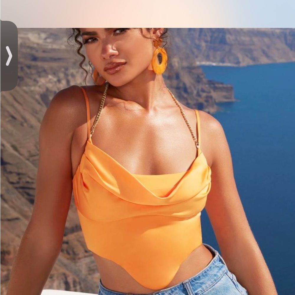 Oh Polly Vibrant Orange satin with chain Top